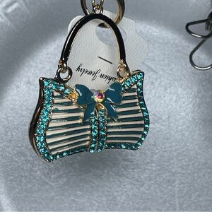 Elegant Teal and Gold Bow Key Holder